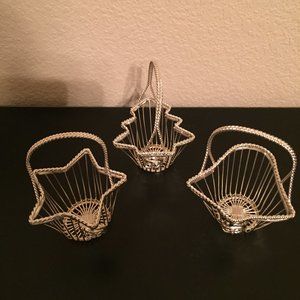 3-Piece Set Mini Star, Tree & Bell Shaped Silver-Plated Metal Baskets